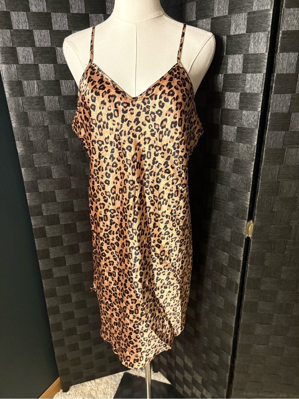 90s Vintage Intimate Moods Cheetah Animal Print Satin Chemise Slip Dress
